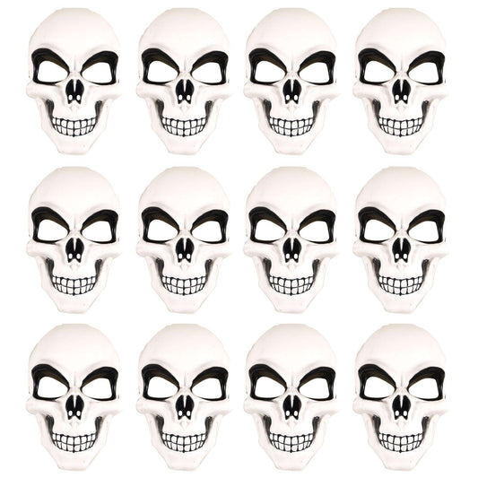 Pack of 12 White Skeleton Mask Skull Face Halloween Scary Horror Fancy Dress Party Costume Face Mask - Labreeze