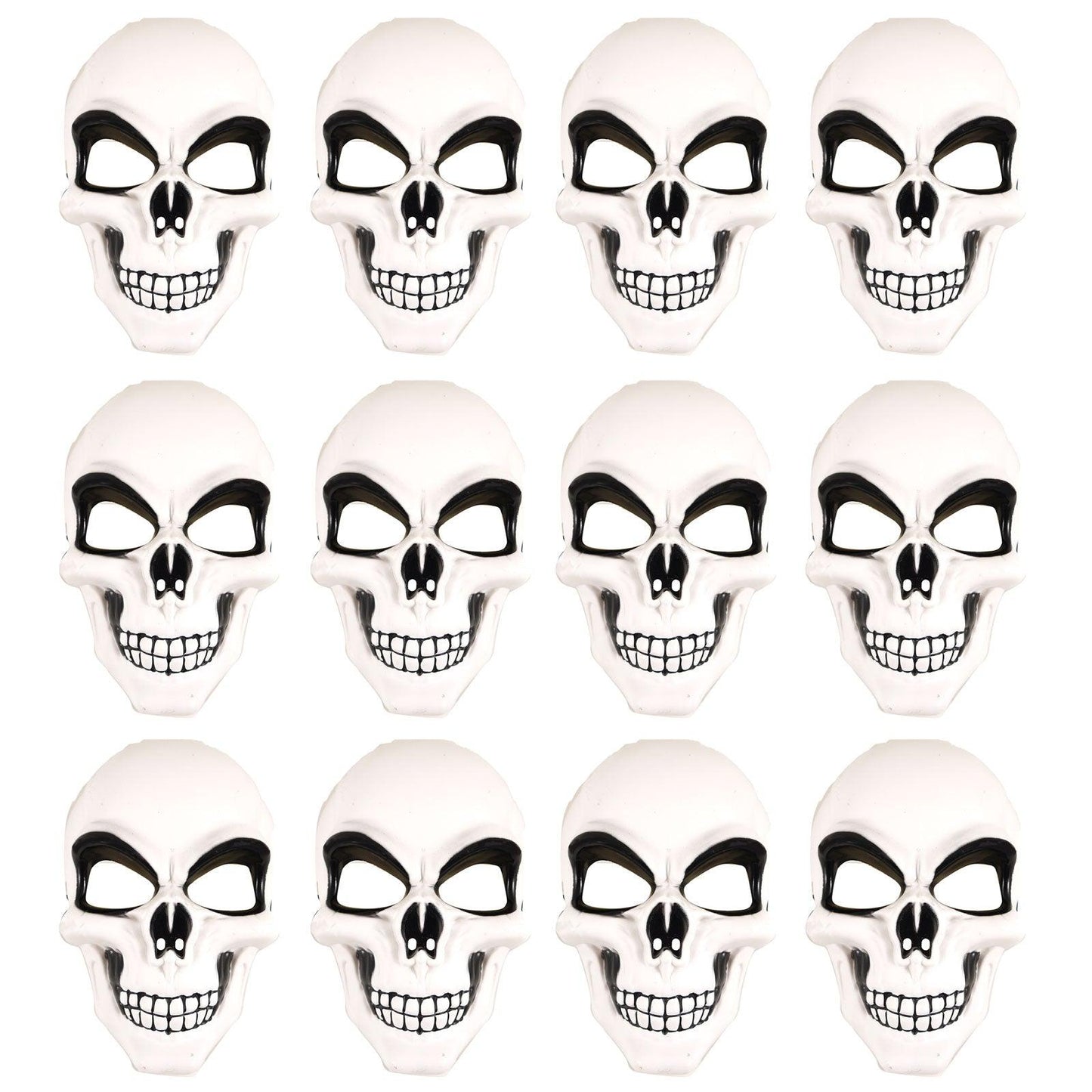 Pack of 12 White Skeleton Mask Skull Face Halloween Scary Horror Fancy Dress Party Costume Face Mask - Labreeze