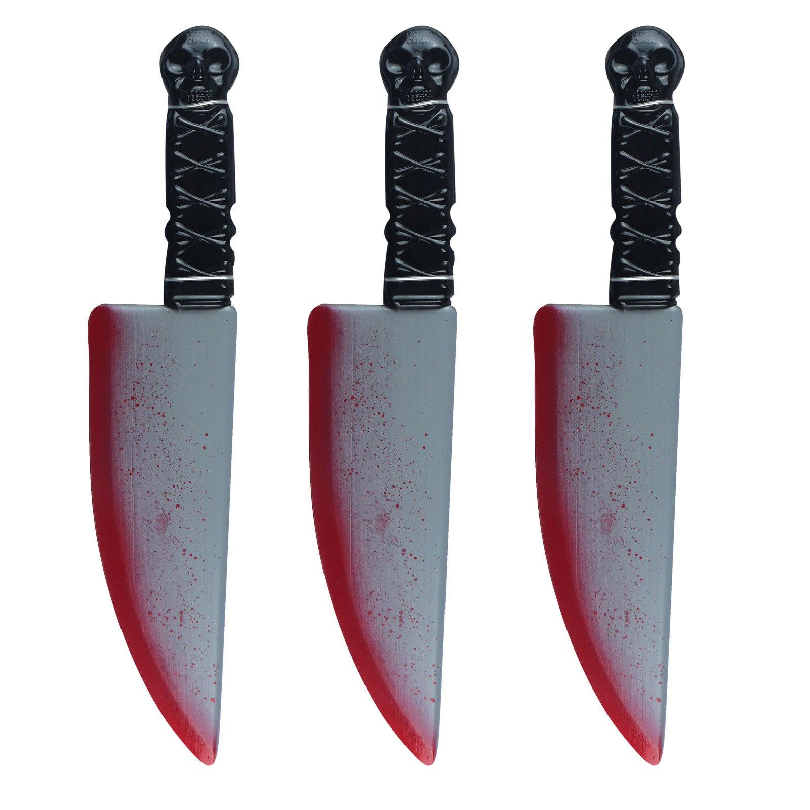 Pack of 3 Realistic Bloodied Knife Weapon Plastic - 38 cm Halloween Horror Scary Killer Fancy Dress Party Props - Labreeze