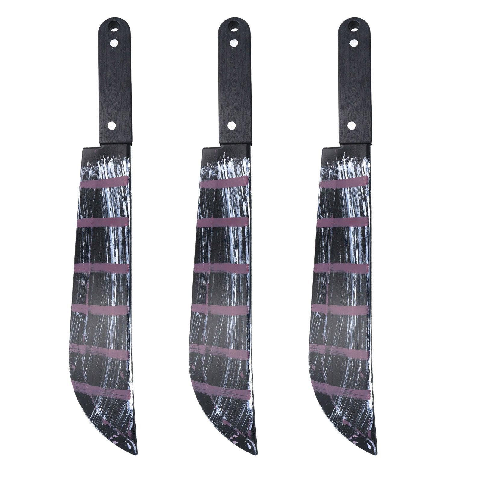 Pack of 3 Realistic Bloodied Machete Weapon Plastic - 50 cm Halloween Horror Killer Fancy Dress Party Costume Props - Labreeze