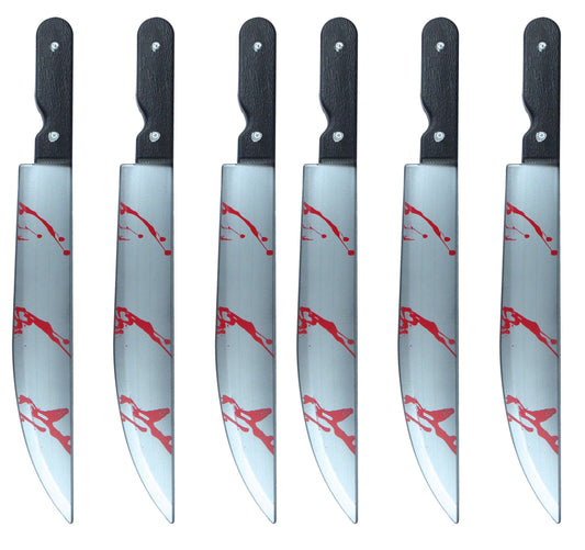 Pack of 6 Blooded Kitchen Knife Plastic Prop Halloween Horror Scary Spooky Fancy Dress Party Costume Accessory - Labreeze