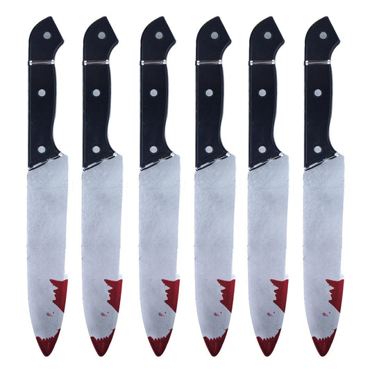 Pack of 6 Realistic Bloodied Plastic Knife Weapon Props - 31 cm Halloween Horror Killer Party Fancy Dress Costume Accessories - Labreeze