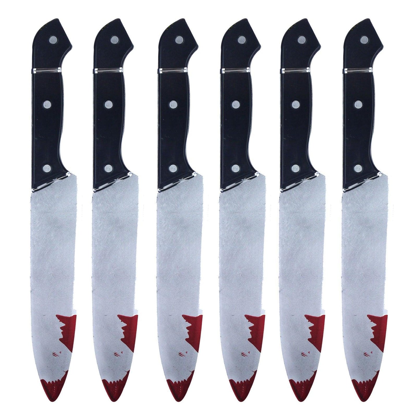 Pack of 6 Realistic Bloodied Plastic Knife Weapon Props - 31 cm Halloween Horror Killer Party Fancy Dress Costume Accessories - Labreeze