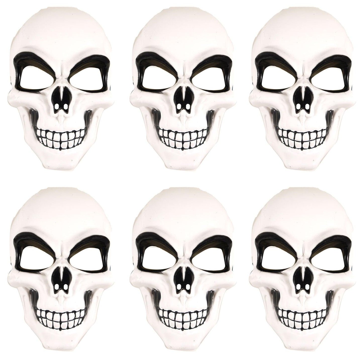 Pack of 6 White Skeleton Mask Skull Face Halloween Scary Horror Fancy Dress Party Costume Face Mask - Labreeze