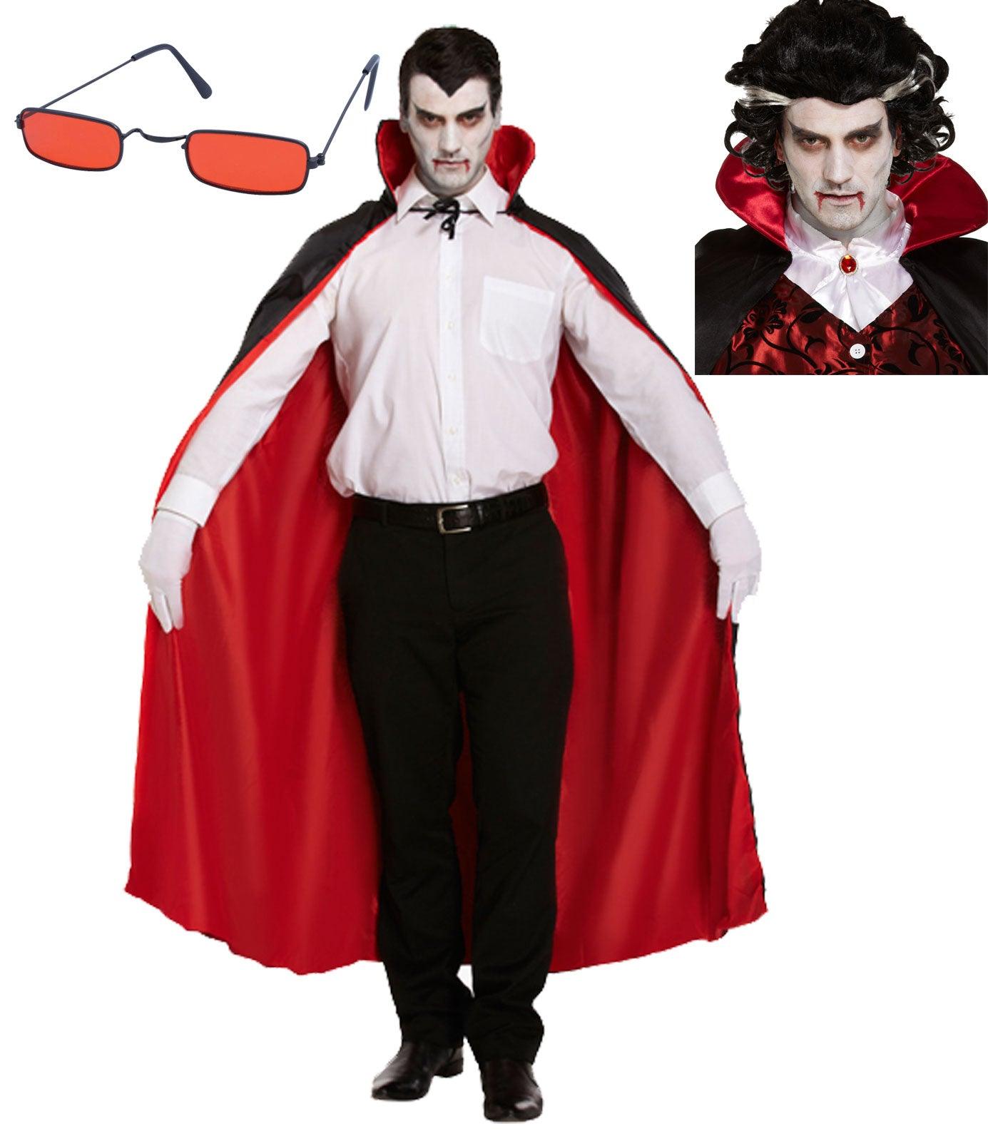 Reversible Cape Dracula Glasses Vampire Wig Halloween Adults Vampire Dracula Fancy Dress Costume - Labreeze