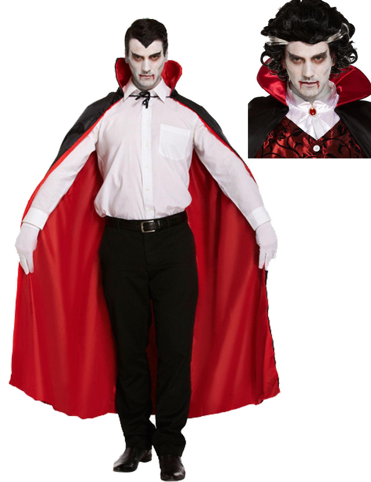 Reversible Cape with Vampire Male Wig Halloween Scary Horror Vampire Party Fancy Dress Costume - Labreeze