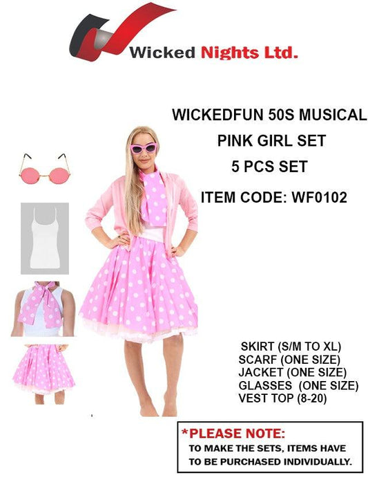 Rockin’ Retro: Unleash Wicked Fun with the 50s Musical Pink Girl 5-Piece . Set Pink Pizzazz: Rockin’ Retro Style with the 50s Musical Pink Girl 5-Piece Set - Labreeze