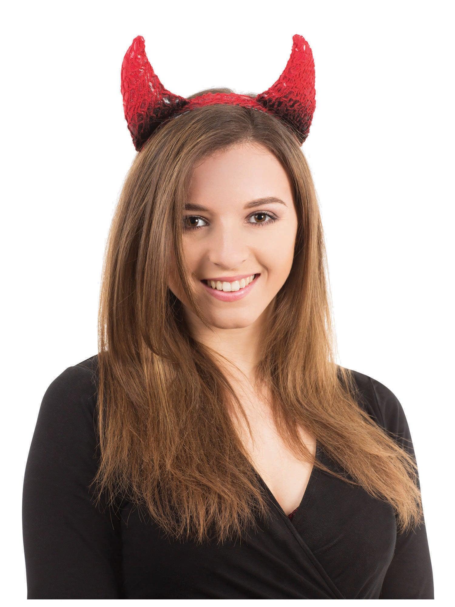 Sinister Elegance: Red and Black Devil Horns on Headband – Ladies and Girls Halloween Costume Accessory - Labreeze