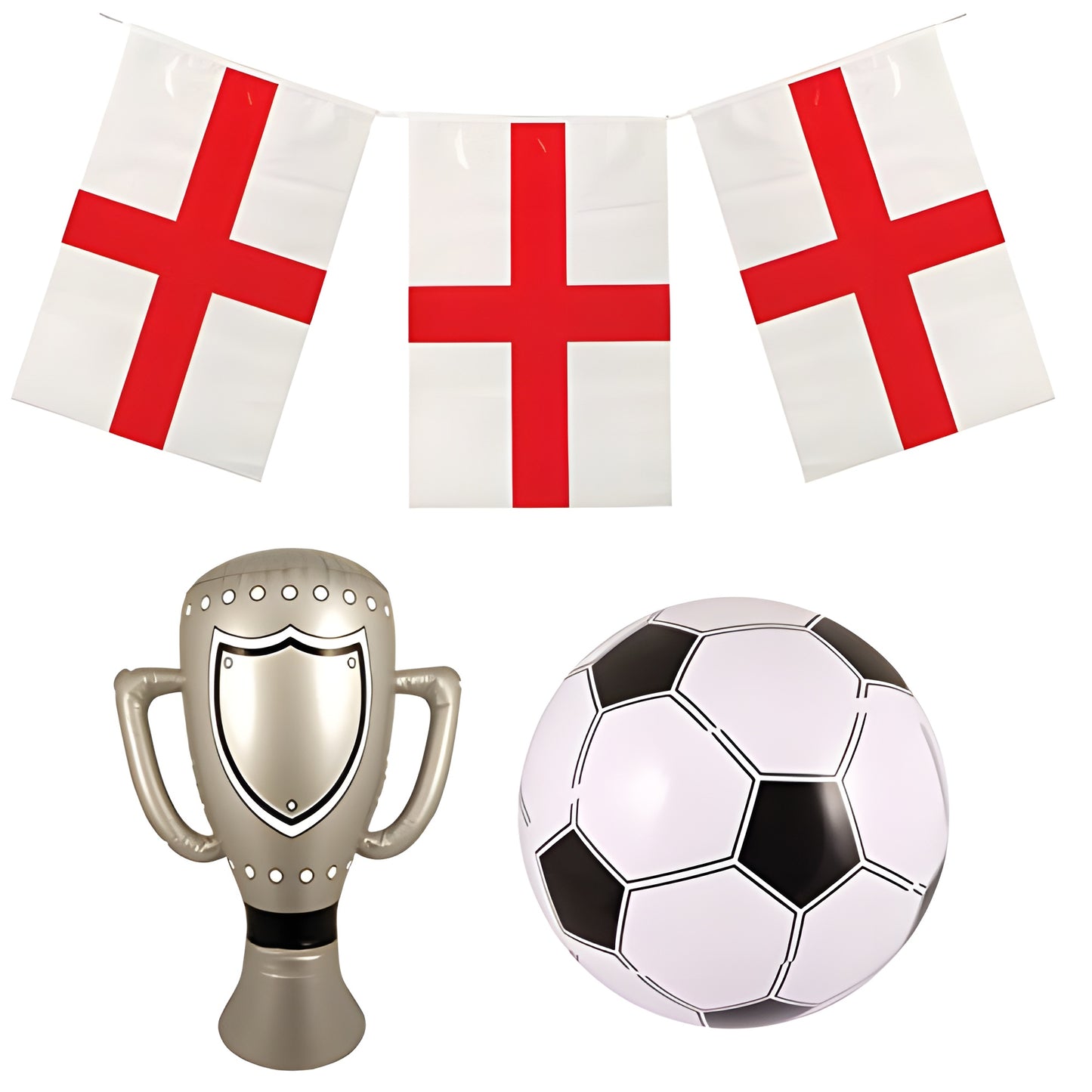 England St George's Cross Flag Bunting & Inflatable Trophy Set - Football Fan Support Party Decorations, World Cup & Sports Event Celebration Supplies