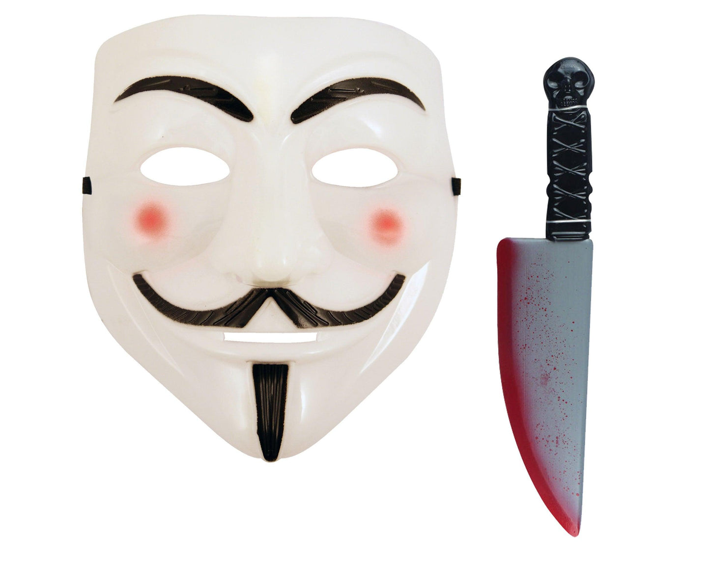 V for Vendetta Face Mask Fake Blooded Large Knife Weapon 38 Cm Halloween Purge Anonymous Ghost Fancy Dress Set - Labreeze