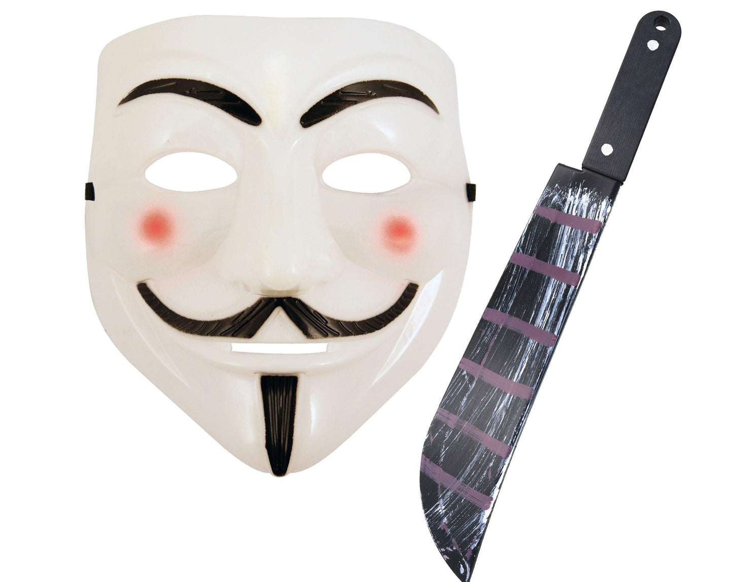 V for Vendetta Face Mask Fake Blooded Machete Weapon50 Cm Halloween Purge Anonymous Ghost Fancy Dress Set - Labreeze