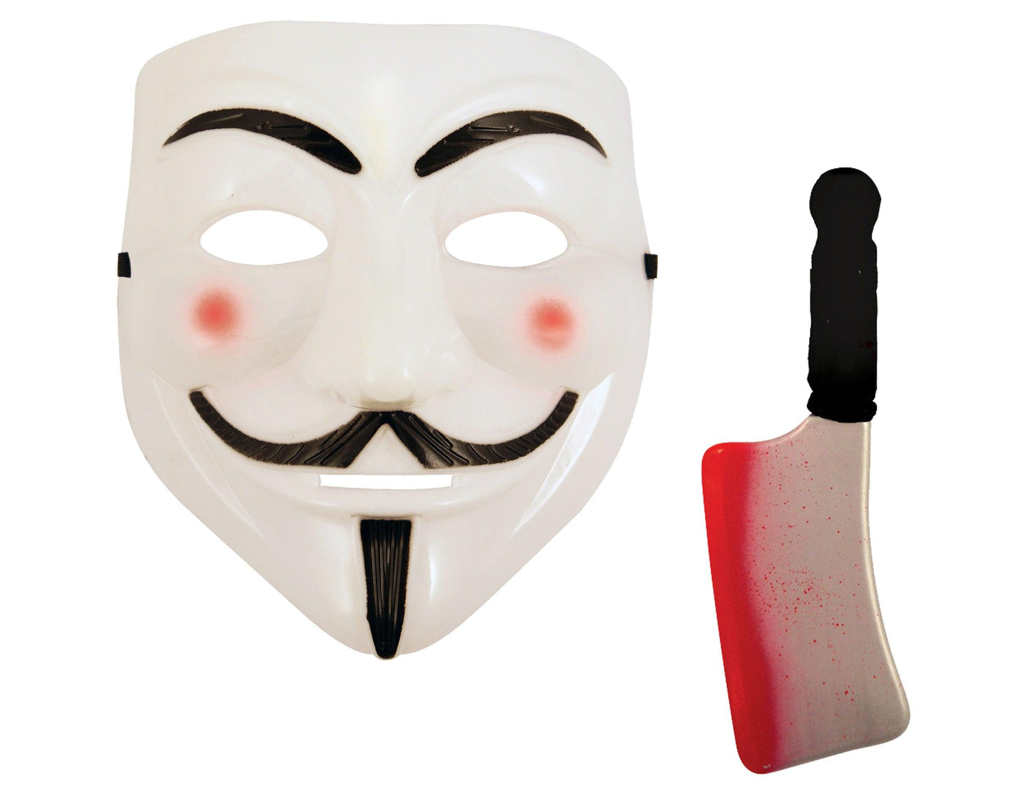 V for Vendetta Face Mask with Fake Blooded Cleaver Weapon - Halloween Purge Anonymous Ghost Fancy Dress Set" - Labreeze