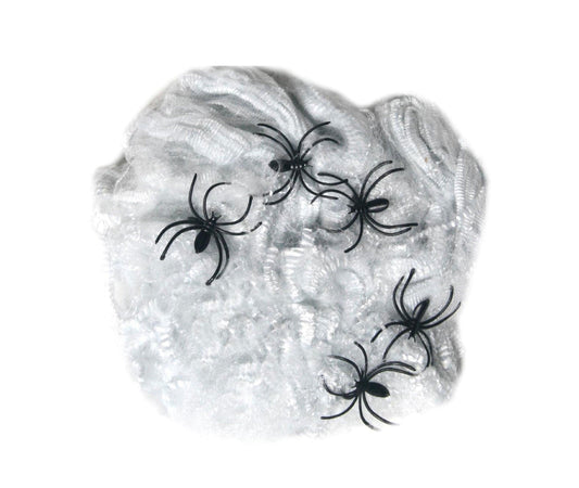 White Spiders Web (70g) With 5 Plastic Spiders Spooky Scary Halloween Party Decoration - Labreeze