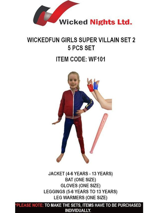 “Wicked Fun Girl Super Villain 2 Costume Set: Jacket, Bat, Gloves, Leggings, and Leg Warmers”? - Labreeze