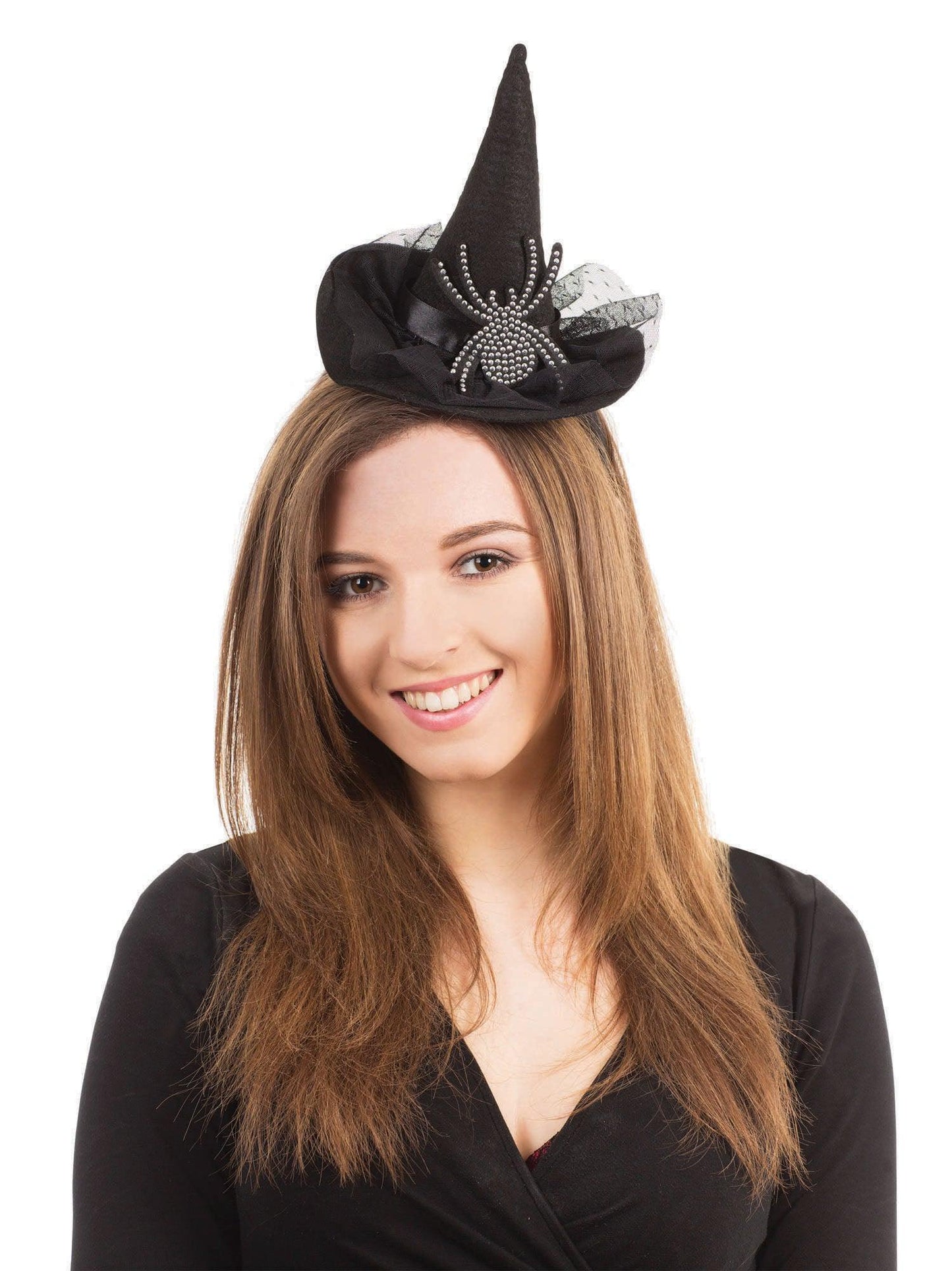 Witch Hat Headband with Diamante Spider Black 3 Layer Tutu Skirt Halloween Scary Witch Look Fancy Dress Set - Labreeze