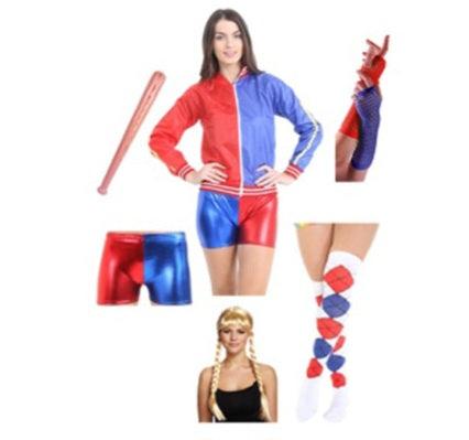 WOMEN SUPER VILLAN SET WITH JACKET BAT WIG GLOVES HOT PANTS AND AGRYLE SOCKS - Labreeze