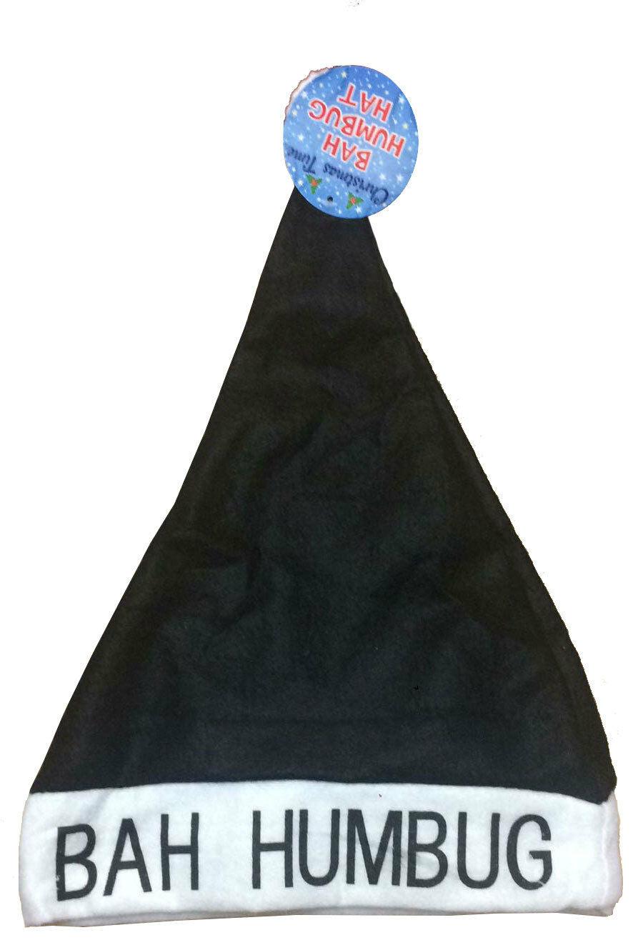 Adults Bah Humbug Black Xmas Santa Hat Christmas Scrooge Office Party - Labreeze