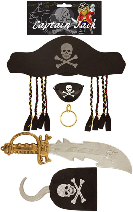 Adults Captain Jack 5pcs Pirate Weapon Set Pirate Toy Fancy Dress Accessories - Labreeze