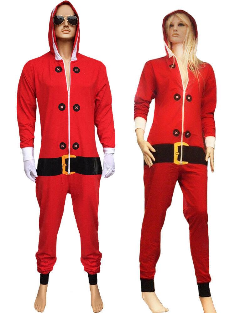 Adults Christmas Red Santa Claus Outfit Fancy Dress Jumpsuit Playsuit - Labreeze