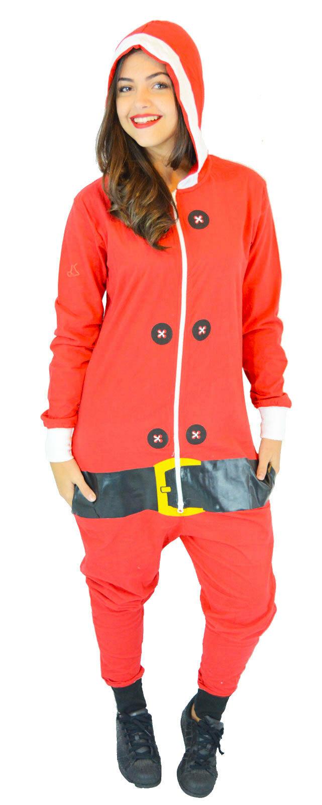 Adults Christmas Red Santa Claus Outfit Fancy Dress Jumpsuit Playsuit - Labreeze