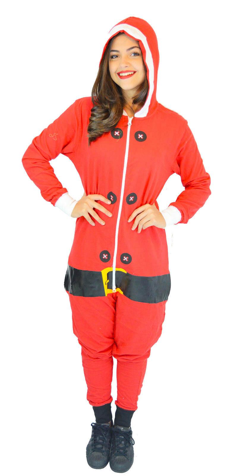 Adults Christmas Red Santa Claus Outfit Fancy Dress Jumpsuit Playsuit - Labreeze