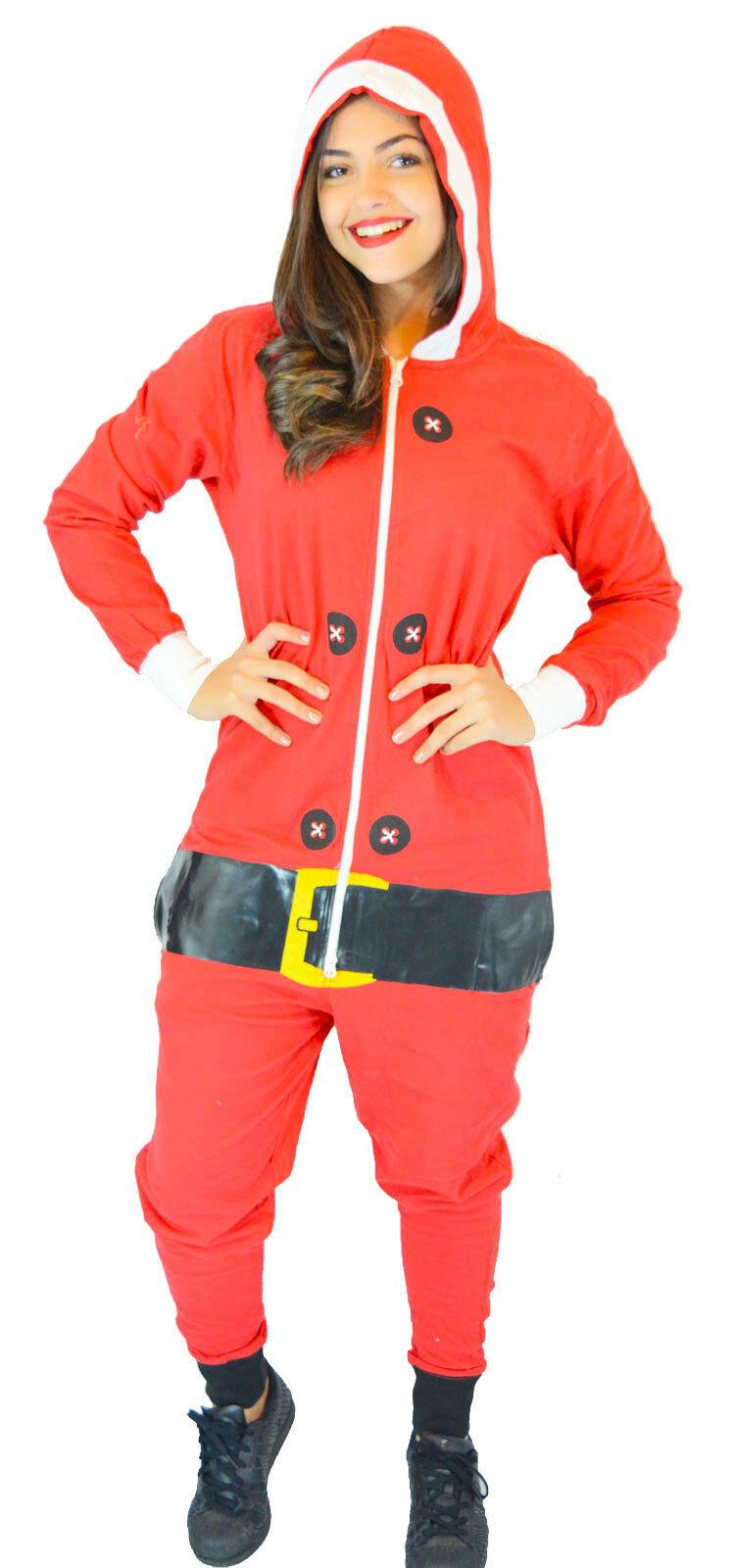 Adults Christmas Red Santa Claus Outfit Fancy Dress Jumpsuit Playsuit - Labreeze