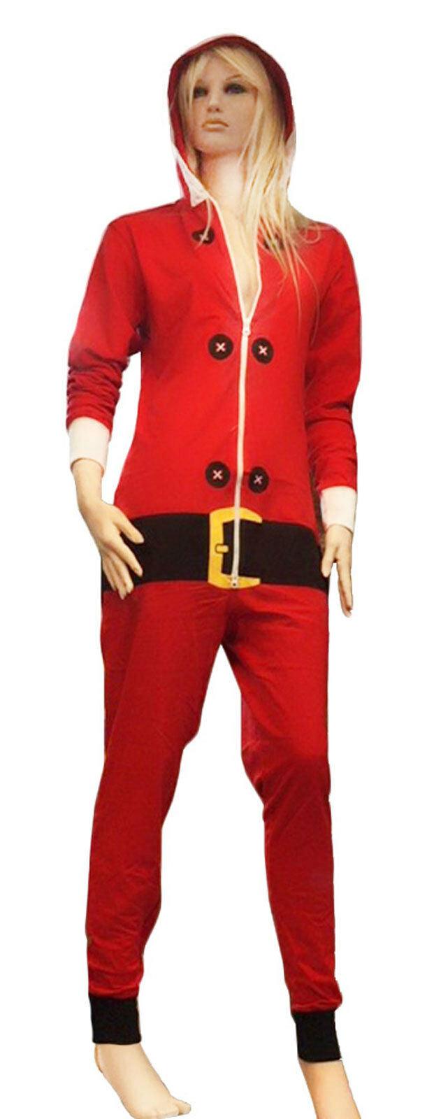 Adults Christmas Red Santa Claus Outfit Fancy Dress Jumpsuit Playsuit - Labreeze