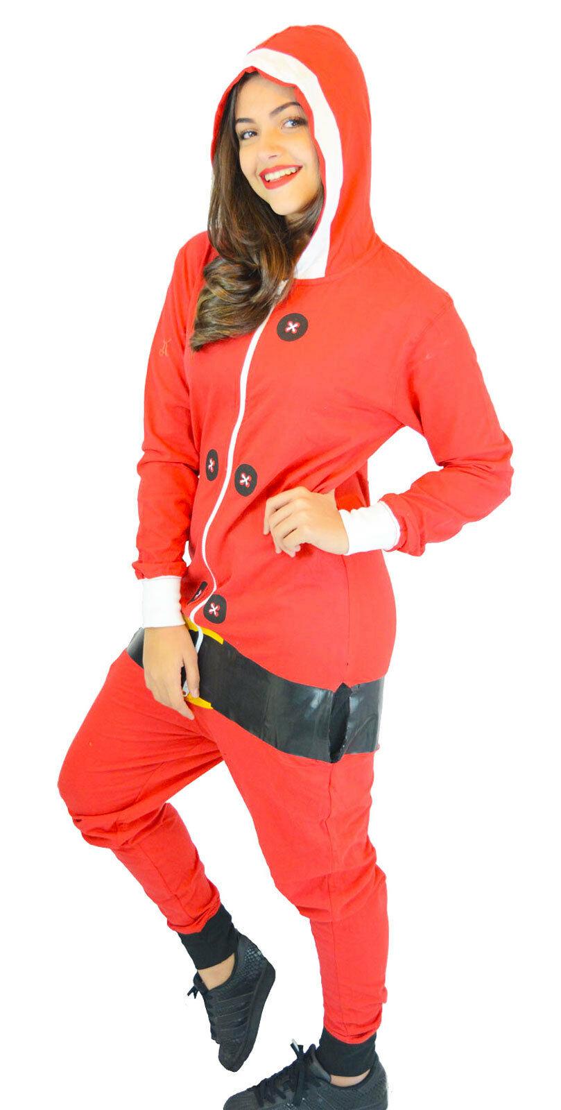 Adults Christmas Red Santa Claus Outfit Fancy Dress Jumpsuit Playsuit - Labreeze