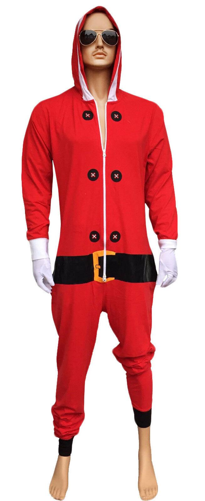 Adults Christmas Red Santa Claus Outfit Fancy Dress Jumpsuit Playsuit - Labreeze