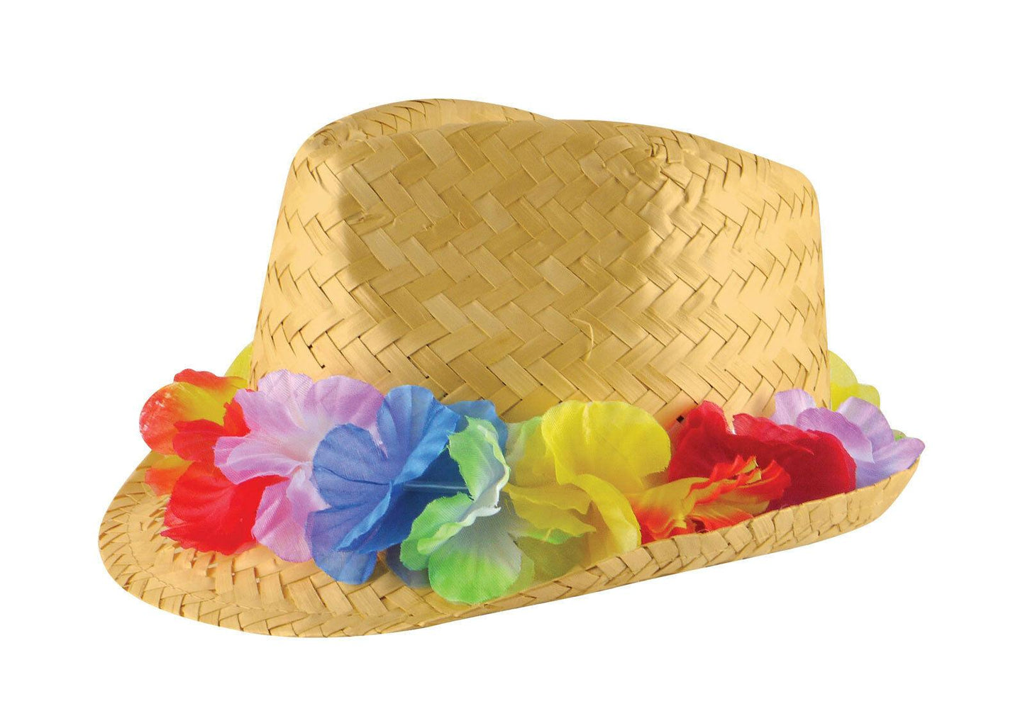 Adults Gangster Straw Hat With Flower Band Hawaiian Hula Beach Party Headwear - Labreeze