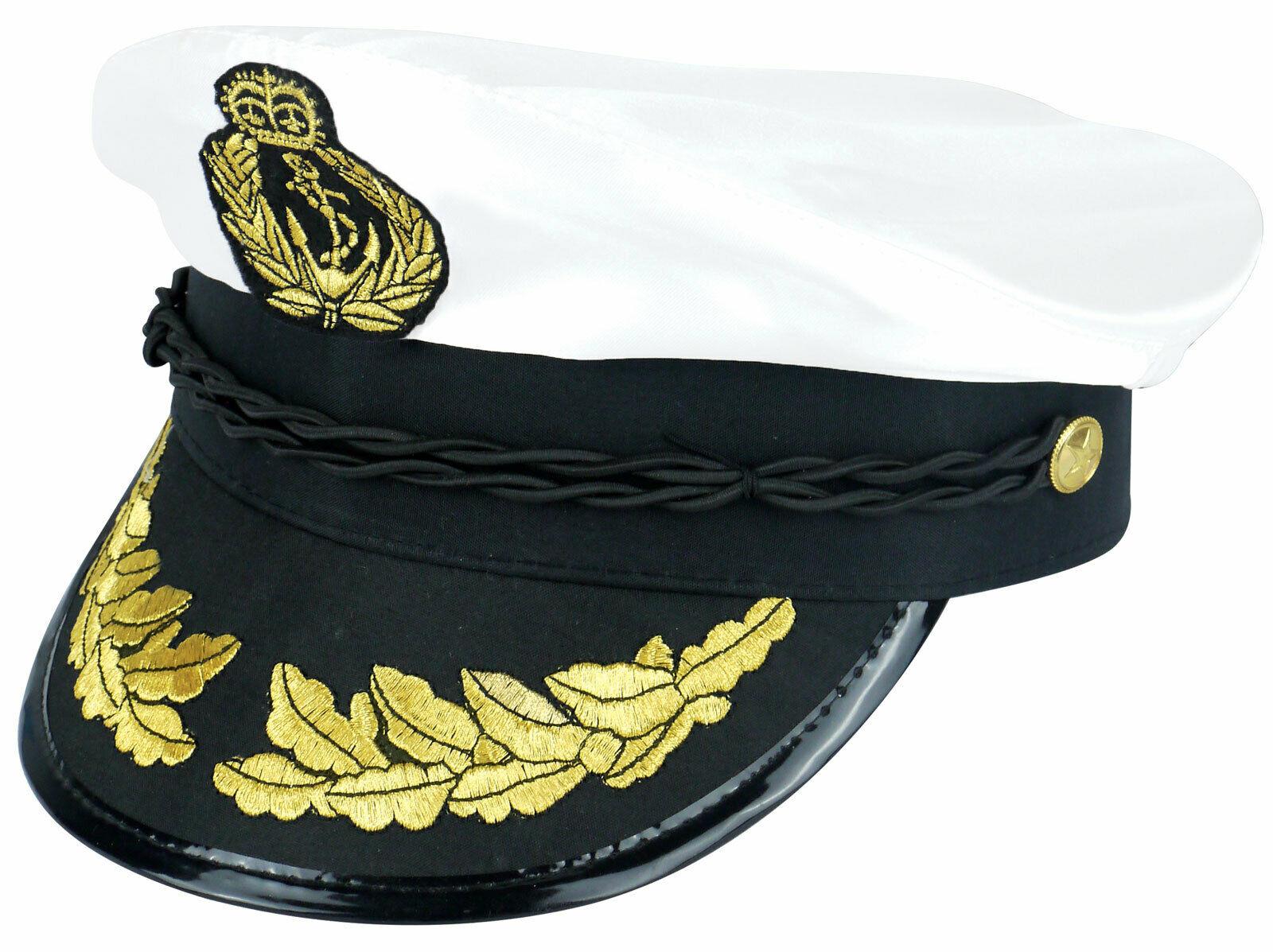 Adults Quality White Satin Captains Hat Naval Officer Fancy Dress Party Cap Lot - Labreeze