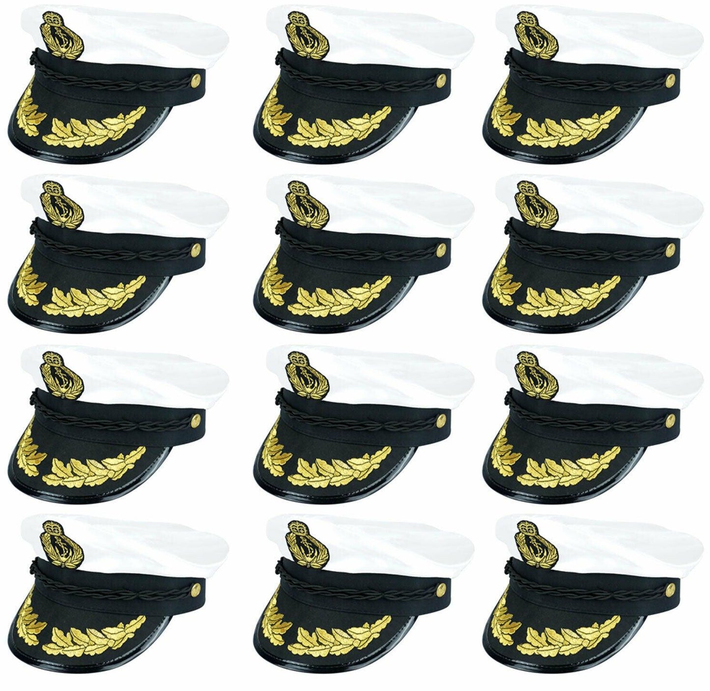 Adults Quality White Satin Captains Hat Naval Officer Fancy Dress Party Cap Lot - Labreeze