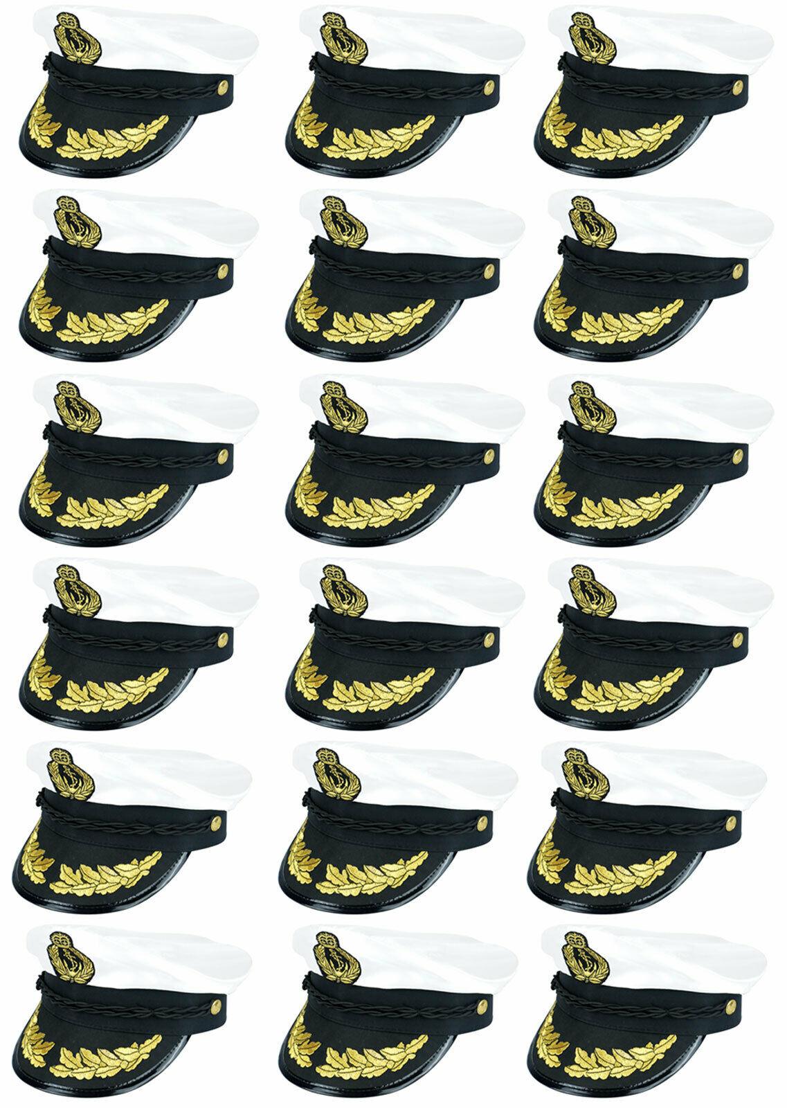 Adults Quality White Satin Captains Hat Naval Officer Fancy Dress Party Cap Lot - Labreeze