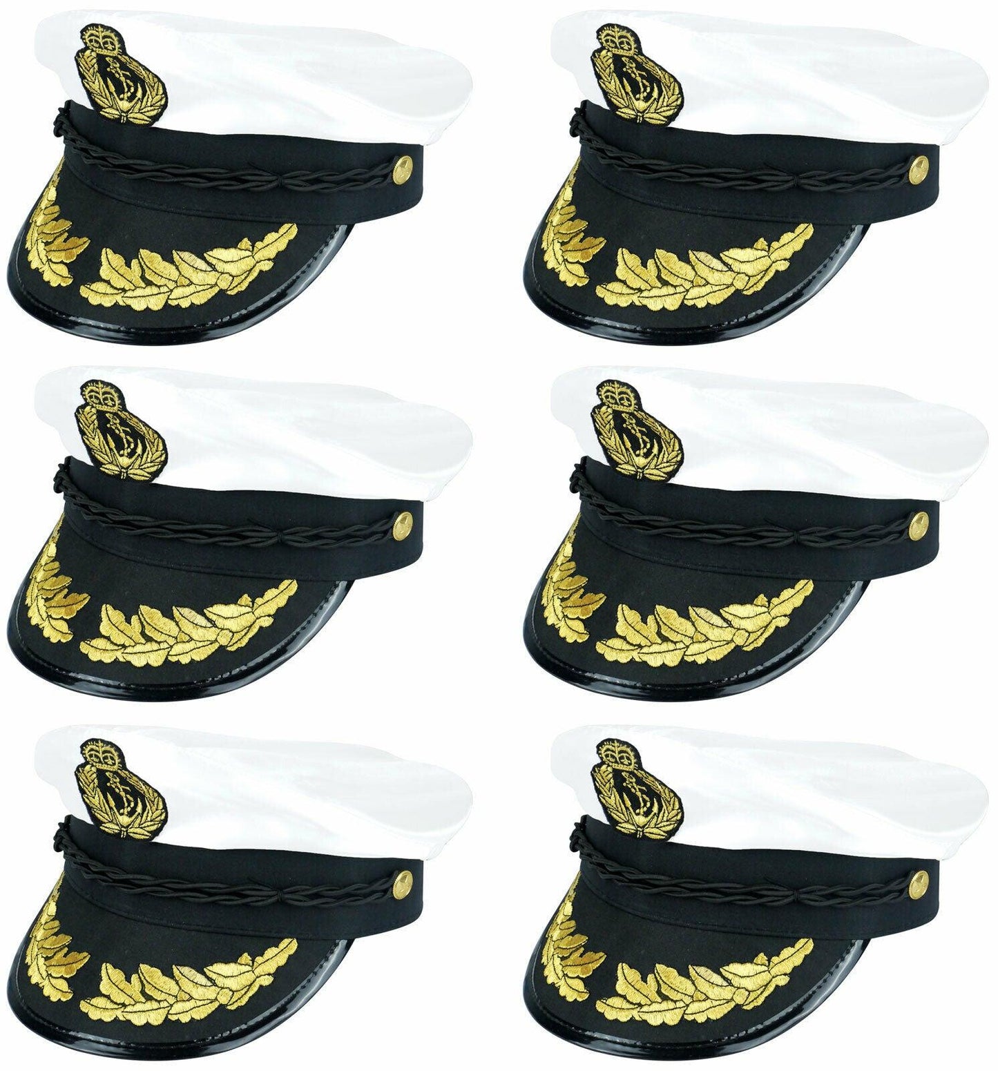 Adults Quality White Satin Captains Hat Naval Officer Fancy Dress Party Cap Lot - Labreeze