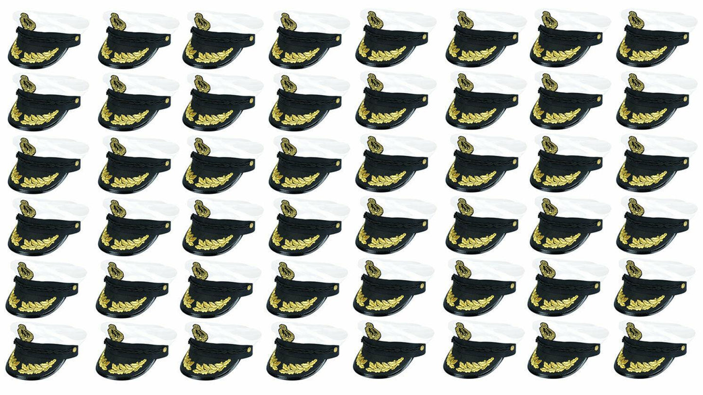 Adults Quality White Satin Captains Hat Naval Officer Fancy Dress Party Cap Lot - Labreeze