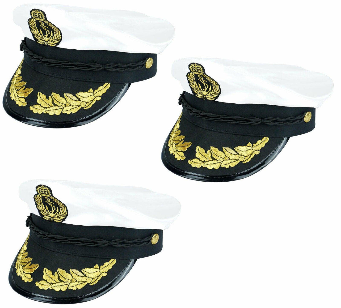 Adults Quality White Satin Captains Hat Naval Officer Fancy Dress Party Cap Lot - Labreeze