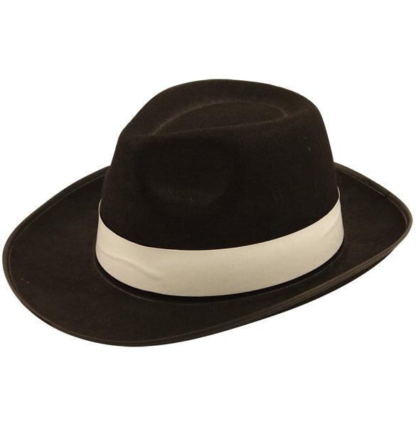 Black Gangster Hat with White Band Trilby Hat Mafia 1920’s Fancy Dress Hat - Labreeze