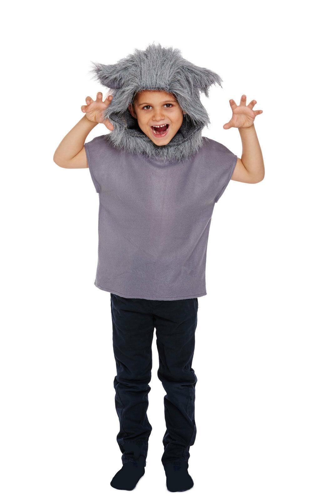 Child Wolf Animal Costume Kids Cosplay Big Bad Grey Fancy Dress Top - Labreeze