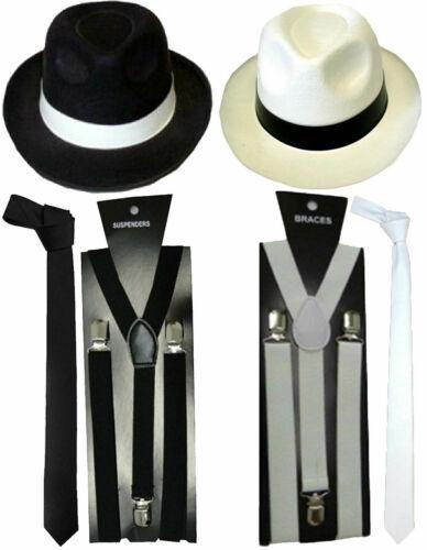 Gangster Hat Tie Braces 1920s Roaring Pimp Fancy Dress - Labreeze