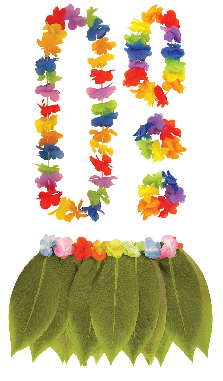 Green Hula Leaf Skirt with 4 Pcs Hula Lei Set Hawaiian Beach Party Fancy Dress - Labreeze