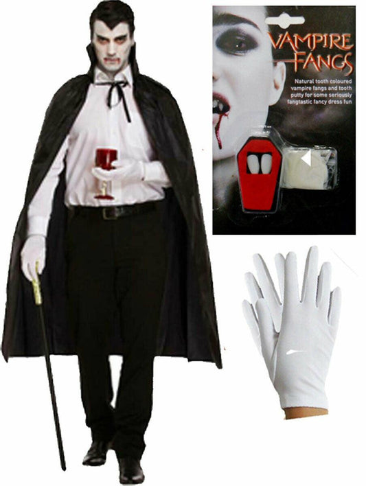 Halloween Dracula Set Vampire Fangs Black Cape Fancy Dress Party Costume - Labreeze