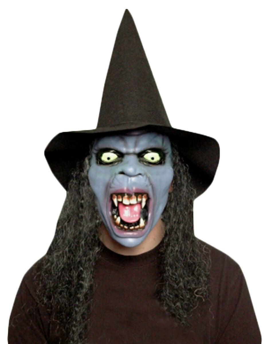 Halloween Latex Witch Mask with Hat Wig & Cape Spooky Scary Party Costume - Labreeze