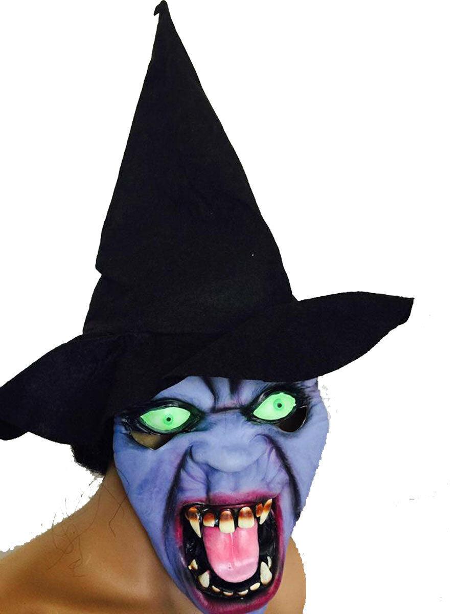 Halloween Latex Witch Mask with Hat Wig & Cape Spooky Scary Party Costume - Labreeze