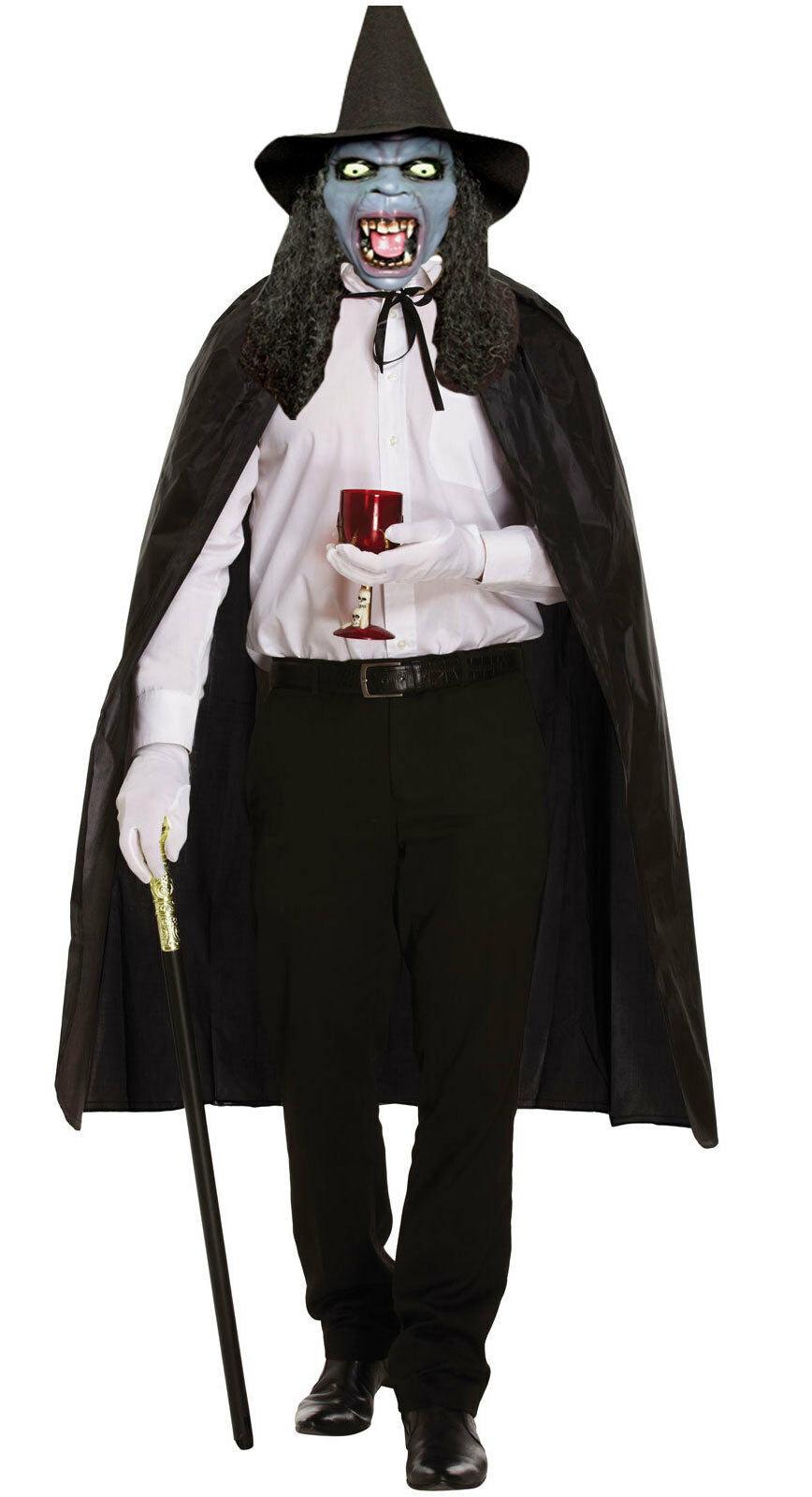 Halloween Latex Witch Mask with Hat Wig & Cape Spooky Scary Party Costume - Labreeze