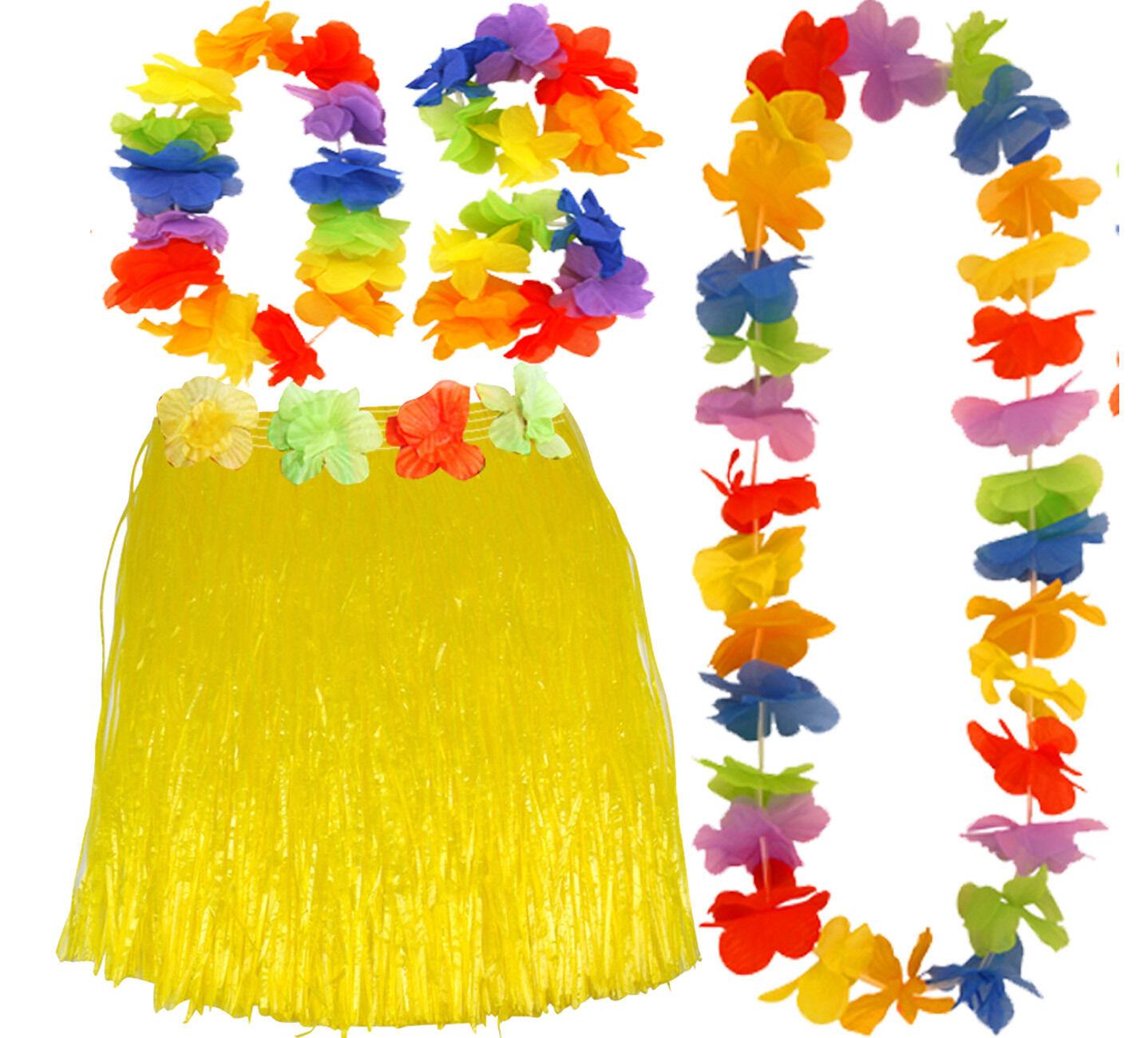 Hawaiian Hula Skirt 40cm Fancy Dress Costume And Lei Hula Set Ladies Girls - Labreeze