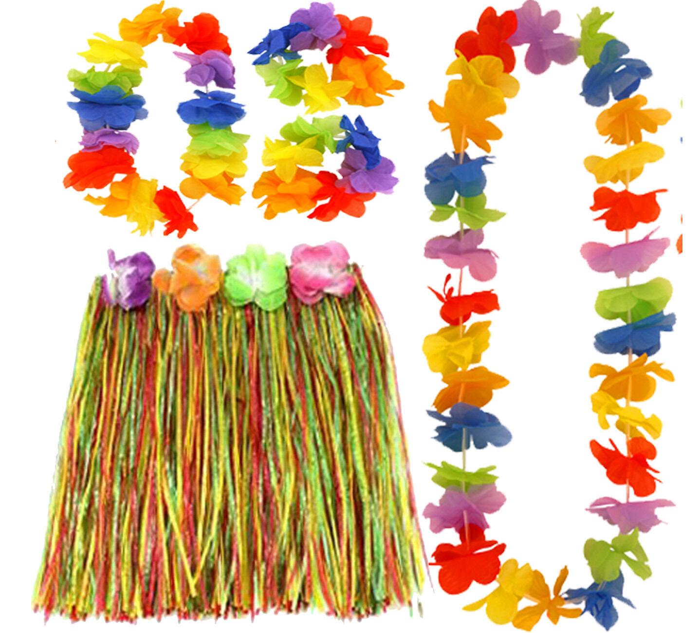 Hawaiian Hula Skirt 40cm Fancy Dress Costume And Lei Hula Set Ladies Girls - Labreeze