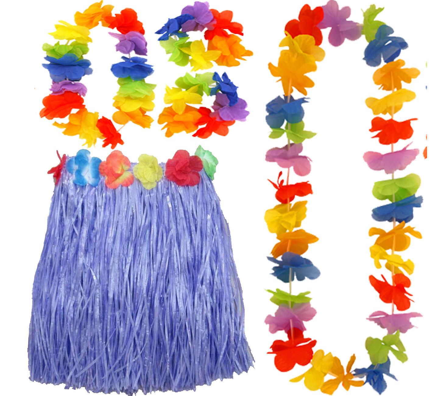 Hawaiian Hula Skirt 40cm Fancy Dress Costume And Lei Hula Set Ladies Girls - Labreeze