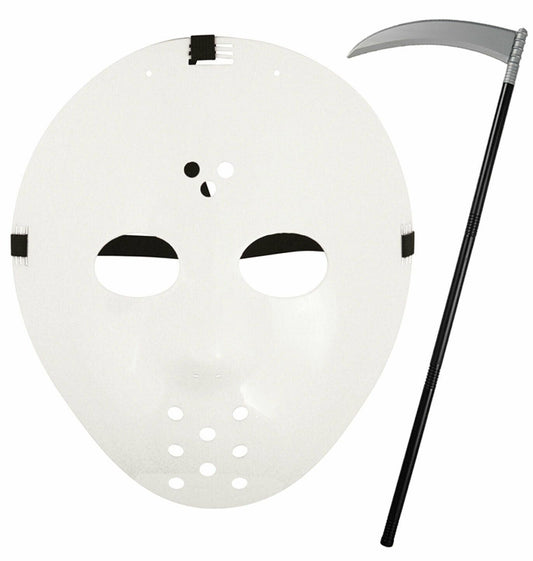 Horror Hockey Half Face Mask Grim Reaper Scythe Halloween Party Fancy Dress Set - Labreeze