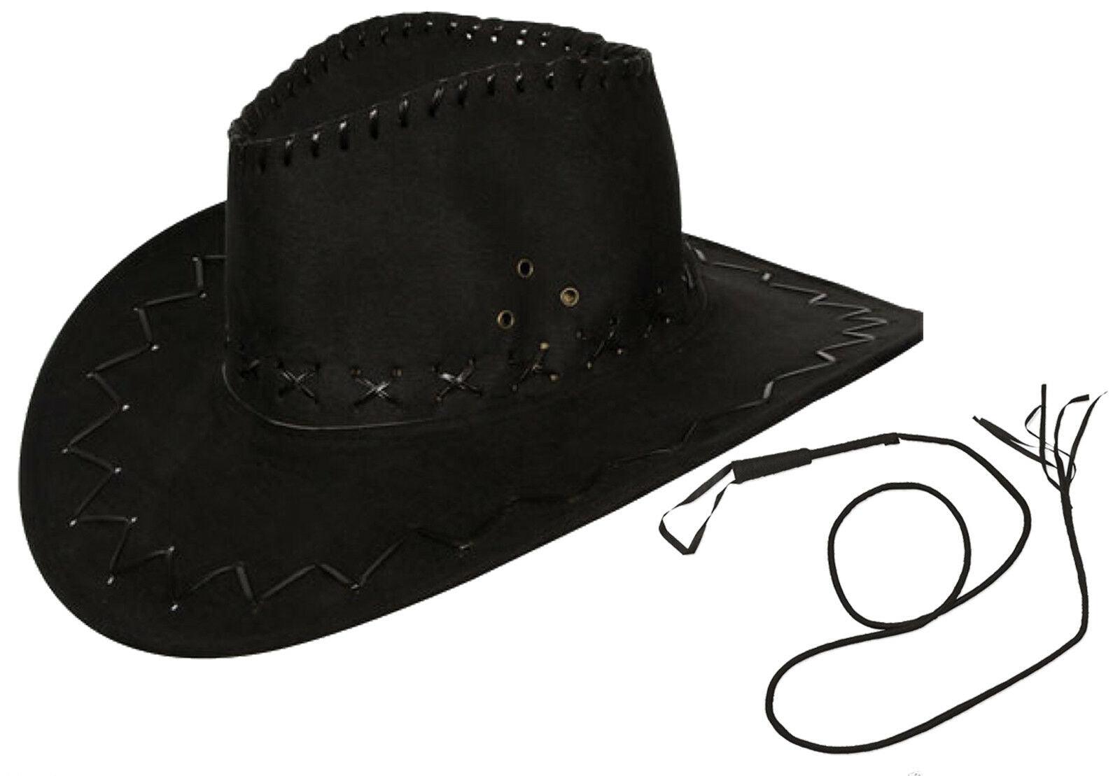 Indiana Jones Sue Look Cowboy Hat Bull Whip Wild Western Fancy Dress Mens - Labreeze