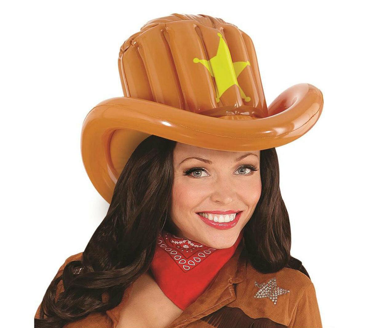 Inflatable Brown Cowboy Hat Blow Up Wild West Sherriff Fancy Dress Party Hat - Labreeze